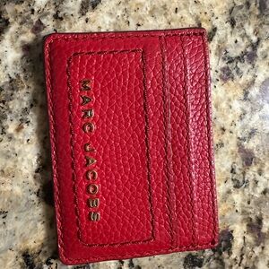 Marc Jacobs Red Pebble Leather Card Sleeve with Gold Logo